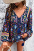 Bohemian Floral Tassel Tie Front Long Sleeve Blouse