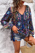Bohemian Floral Tassel Tie Front Long Sleeve Blouse