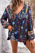 Bohemian Floral Tassel Tie Front Long Sleeve Blouse