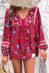 Bohemian Floral Tassel Tie Front Long Sleeve Blouse