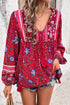 Bohemian Floral Tassel Tie Front Long Sleeve Blouse