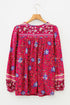 Bohemian Floral Tassel Tie Front Long Sleeve Blouse