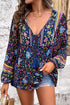 Bohemian Floral Tassel Tie Front Long Sleeve Blouse