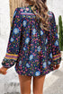 Bohemian Floral Tassel Tie Front Long Sleeve Blouse