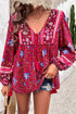 Bohemian Floral Tassel Tie Front Long Sleeve Blouse