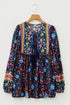Bohemian Floral Tassel Tie Front Long Sleeve Blouse