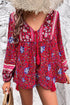 Bohemian Floral Tassel Tie Front Long Sleeve Blouse