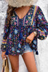 Bohemian Floral Tassel Tie Front Long Sleeve Blouse
