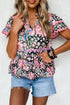 Bohemian Floral Tiered Short Sleeve Rick Rack Blouse