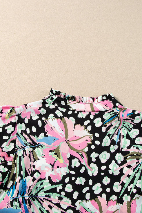 Bohemian Floral Tiered Short Sleeve Rick Rack Blouse