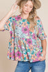 Bohemian Flower Print Flowy Short Sleeve Top