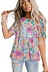 Bohemian Flower Print Flowy Short Sleeve Top