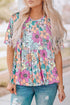 Bohemian Flower Print Flowy Short Sleeve Top