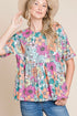 Bohemian Flower Print Flowy Short Sleeve Top