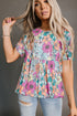 Bohemian Flower Print Flowy Short Sleeve Top