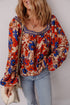 Bohemian Folk Floral Print Smocked Square Neck Blouse
