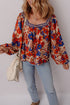Bohemian Folk Floral Print Smocked Square Neck Blouse