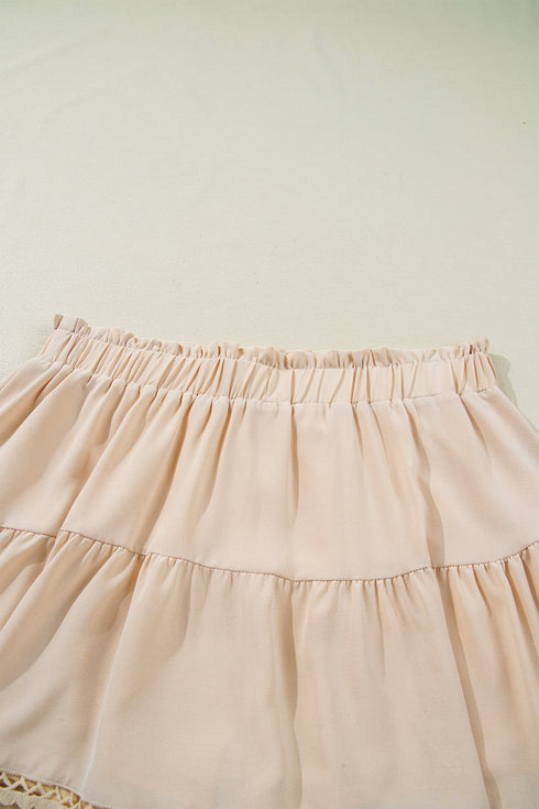 Bohemian Frilled Elastic Waist Lace Trim Ruffled Shorts