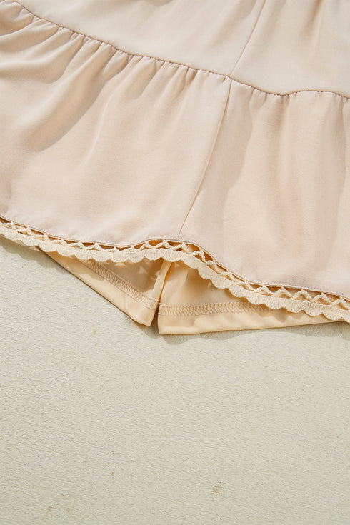Bohemian Frilled Elastic Waist Lace Trim Ruffled Shorts