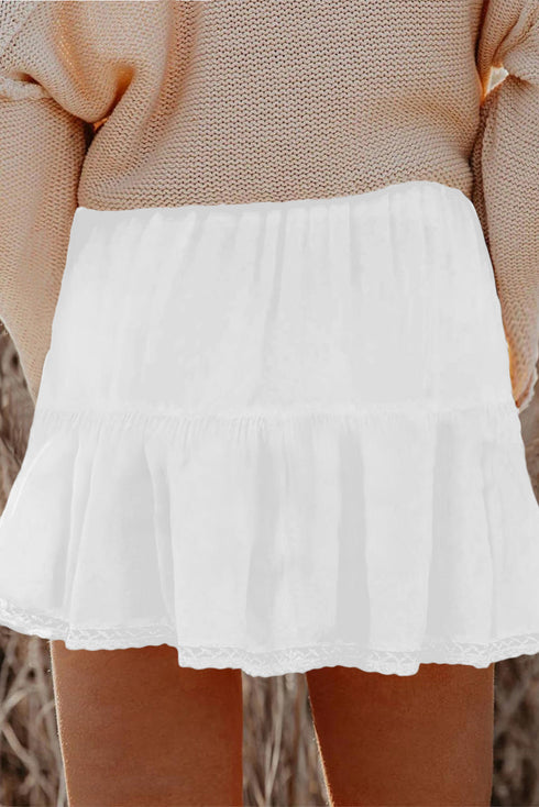 Bohemian Frilled Elastic Waist Lace Trim Ruffled Shorts