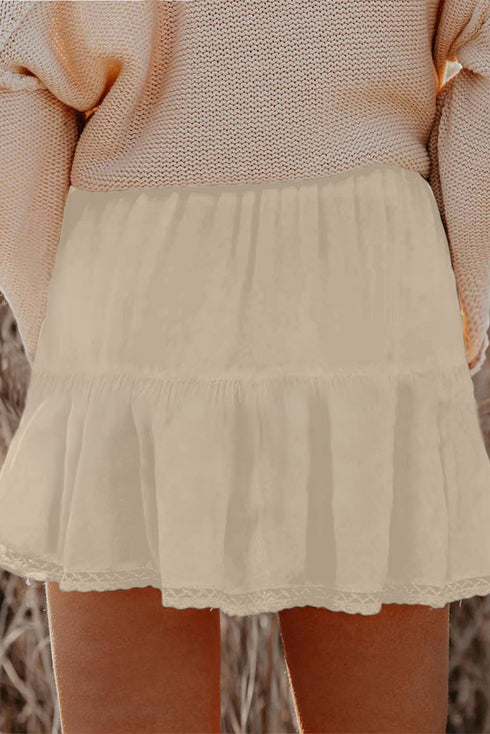 Bohemian Frilled Elastic Waist Lace Trim Ruffled Shorts