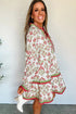 Bohemian Frilled Neck Long Sleeve A Line Floral Dress
