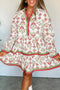 Bohemian Frilled Neck Long Sleeve A Line Floral Dress