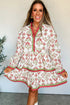 Bohemian Frilled Neck Long Sleeve A Line Floral Dress