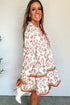 Bohemian Frilled Neck Long Sleeve A Line Floral Dress