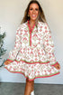 Bohemian Frilled Neck Long Sleeve A Line Floral Dress