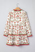 Bohemian Frilled Neck Long Sleeve A Line Floral Dress