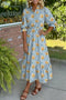 Bohemian Frilled V Neck Bracelet Sleeve Long Floral Dress