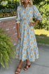 Bohemian Frilled V Neck Bracelet Sleeve Long Floral Dress