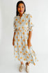 Bohemian Frilled V Neck Bracelet Sleeve Long Floral Dress
