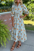 Bohemian Frilled V Neck Bracelet Sleeve Long Floral Dress