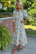 Bohemian Frilled V Neck Bracelet Sleeve Long Floral Dress