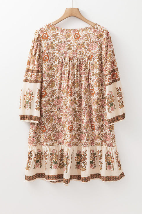 Bohemian Fringe Tassel V Neck Loose Mini Floral Dress