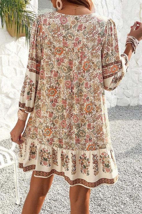Bohemian Fringe Tassel V Neck Loose Mini Floral Dress