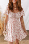 Bohemian Front Tie Smocked Waist Ruffled Mini Floral Dress
