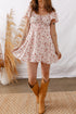 Bohemian Front Tie Smocked Waist Ruffled Mini Floral Dress
