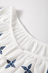 Bohemian Geometric Embroidered Cotton Long Sleeve Button Down Blouse