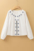 Bohemian Geometric Embroidered Cotton Long Sleeve Button Down Blouse