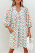 Bohemian Geometric Floral Patchwork Notched Neck Mini Dress