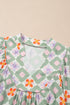 Bohemian Geometric Floral Patchwork Notched Neck Mini Dress