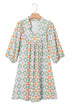 Bohemian Geometric Floral Patchwork Notched Neck Mini Dress
