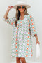 Bohemian Geometric Floral Patchwork Notched Neck Mini Dress