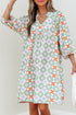 Bohemian Geometric Floral Patchwork Notched Neck Mini Dress