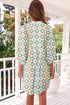 Bohemian Geometric Floral Patchwork Notched Neck Mini Dress