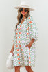 Bohemian Geometric Floral Patchwork Notched Neck Mini Dress