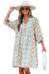 Bohemian Geometric Floral Patchwork Notched Neck Mini Dress